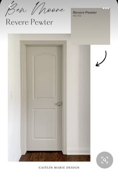 a white door with an arrow pointing to it