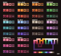 an old school computer game screen showing the colors and numbers for each pixel style item