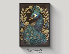 a painting of a peacock with feathers on it's head