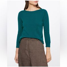 Nwt Lusso Cashmere Tayva 3/4 Sleeve Sweater Sz. L Green Teal New Measurement Laying Flat +-0.5” Pit To Pit Is 20” Length Is 22.5” Please See The Measurements Boots Print, Boat Neck, Sleeve Sweater, Cashmere Sweaters, Jeans And Boots, Long Sleeve Sweater, New Color, Sweater Sizes, Blue Green