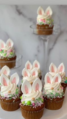 cupcakes decorated with bunny ears and sprinkles