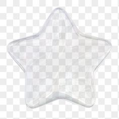 a clear plastic star shaped object on a white checkerboard background, with no image