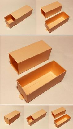 four different views of an open cardboard box