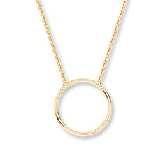 A circle of 14K yellow gold decorates this simply stylish necklace for her. The pendant swings from an 18-inch cable chain secured with a lobster clasp. Yellow Gold Open Circle Jewelry With Adjustable Chain, Yellow Gold Necklaces With Gold Chain, Elegant 14k Gold Full Circle Necklace, 14k Yellow Gold Open Circle Necklace, Modern 14k Gold Round Pendant Necklace, Everyday Circular Yellow Gold Necklace, Everyday Yellow Gold Circular Necklace, Minimalist Yellow Gold Open Circle Necklace, Delicate Circle Chain In Yellow Gold