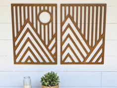 Three Peaks Geometric Mountains Wooden Mountains, Wood Mountains, Mountain Wood Art, Mountains Wall Art, Ship Lap, Wall Art Wooden, Mountains Landscape, Woodland Theme