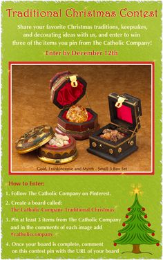 the christmas contest flyer with an image of two suitcases and a tree in it