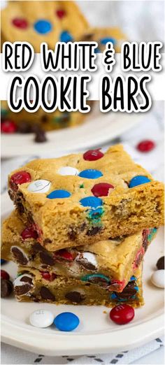 red, white and blue cookie bars stacked on top of each other