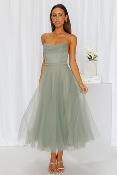 Signal My Way Tulle Midi Dress Sage Haute Couture, Couture, Small Heels, Tulle Midi Dress, Dress Sage, Dress Satin, Princess Style, Dresses Backless, Blue Midi Dress