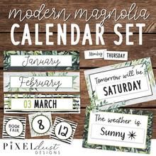 the modern magnetic calendar set is displayed on a wooden surface with text that reads, months and