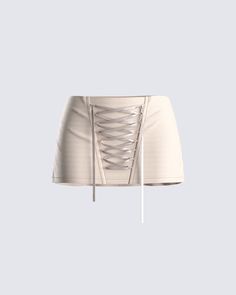 Embrace your fierce side with every step in this taupe mini skirt 🤎 Constructed from twill fabric, and complete with a lace-up front - this skirt will add a pop of edge to any look 😚 Chic Beige Short Mini Skirt, Beige Lined Mini Skirt For Night Out, Lace Up Mini Skirt, Denim Diy Clothes, Black Off Shoulder Top, Tokyo Hotel, China Clothes, Performance Outfits, Kpop Style