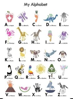 an alphabet poster with different animals and letters