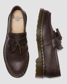 Adrian Crazy Horse Leather Tassel Loafers | Dr. Martens Docs Shoes, Brown Dr Martens, Clothing Aesthetic, Mens Outfit Inspiration, Shoe Inspo, Swag Shoes, Tassel Loafers, Crazy Horse, Dream Shoes