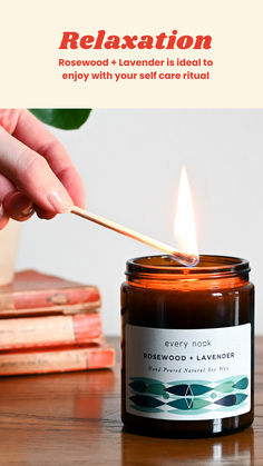 Rosewood + Lavender candle being lit with a match. Scent Collection, Lavender Scented Candle, Woody Notes, Lavender Scent, Natural Soy Wax