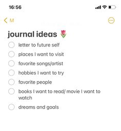 a list with the words'journal ideas'written on it and an image of a flower