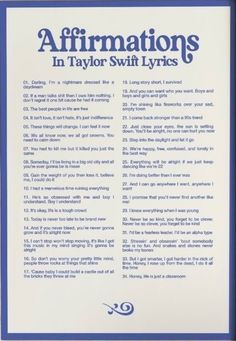 the affirmations in taylor swift lyrs's poem is shown here