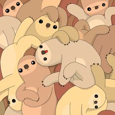 a group of teddy bears standing next to each other in the middle of a crowd