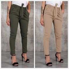 Brand Name: HnewlyStyle: CasualOrigin: Mainland ChinaCN: JiangsuWaist Type: HIGHDecoration: PocketsElasticity: Medium StrecthFabric Type: BroadclothPattern Type: SolidPant Style: Pencil PantsMaterial: CottonMaterial: PolyesterFit Type: RegularLength: Ankle-Length PantsClosure Type: Elastic WaistGender: WOMENFront Style: Flat[23y 4m 12d] Green Pants Women, Summer/fall Outfits, Work Outfits Frauen, Paperbag Hose, Celana Fashion, Chic Work Outfits Women, Chiffon Pants, Summer Work Outfits, Green Pants