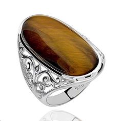 PRICES MAY VARY. FEATURE - A 30 mm x 14 mm, bezel-set, oval-shaped tiger eye cabochon in the center with fancy scroll work bedecking the upper sides of the shank. TOP QUALITY JEWELRY - Made of high-quality S925 sterling silver, and decorated with well-crafted in natural & genuine tiger eye gemstones. For a long time to maintain the brightness of the ring and prevent the oxidation of discoloration. PERFECT FOR GIFTING - These elegant gemstones make the perfect gift for Mother's Day, Valentine's D Gifts For Mom Christmas, Increase Confidence, Tiger Eye Jewelry, Birthday Jewelry, Scroll Work, Rings Vintage, Tigers Eye Gemstone, Mom Christmas, Mothers Day Gifts