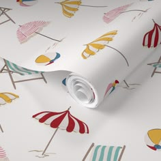 a wallpaper with umbrellas and chairs on it