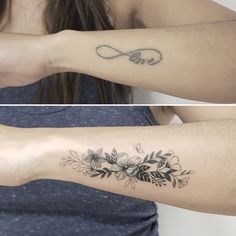 two images show the same tattoo on one arm and the other with an infinite symbol