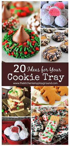 the cover of 20 ideas for your cookie tray, including cookies and other desserts