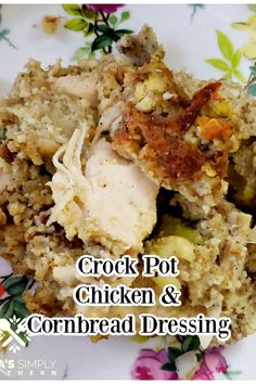 crock pot chicken and cornbread dressing on a plate