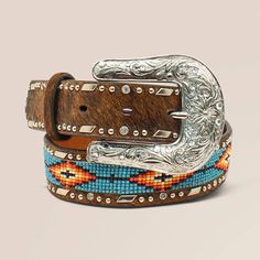 Southwest Beaded Hair-On Belt | Ariat Western Embroidered Adjustable Belt, Southwestern Adjustable Embroidered Belt, Southwestern Style Adjustable Embroidered Belt, Southwestern Embroidered Adjustable Belt, Adjustable Beaded Brown Belt, Western Adjustable Belts For Festivals, Adjustable Western Belts For Festivals, Western Style Adjustable Belts For Festivals, Adjustable Brown Beaded Belt