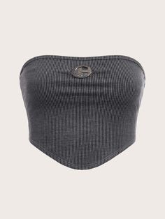 Gris foncé Casual Collar Sans manches Tissu tricoté Unicolore  Embellished Extensibilité légère  Vêtements pour femmes Crop Top Outfits, Cropped Tube Top, Really Cute Outfits, Lookbook Outfits, Women Tops, Outfits Aesthetic, Cute Casual Outfits, Body Positivity