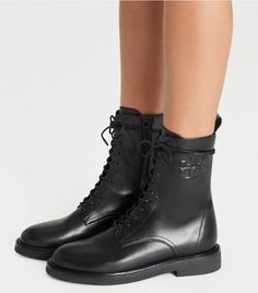 Double T Combat Boot: Women's Designer Ankle Boots | Tory Burch Designer Ankle Boots, Miller Sandal, Thick Socks, Combat Boot, Mule Sandals, Footwear Design Women, The Double, Designing Women, Calf Leather