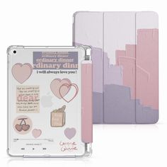 an ipad case with pink and purple designs on the front, and back cover for it