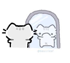 an image of a cat looking at itself in front of a mirror with its reflection