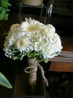 a bouquet of white flowers in a vase