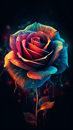 a painting of a colorful rose on a black background