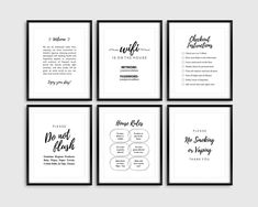 six black and white printables with different phrases