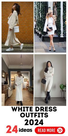 Winter Wonderland Party Dress Ideas, White Dress In Winter Outfit, White Dress For Christmas Party, White Dresses Winter, White Dress Styling Ideas, White Jumper Dress Outfit, Casual Winter White Dress, Winter White Dress Outfit, White Winter Dress Outfit