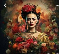 an image of frida with flowers in her hair