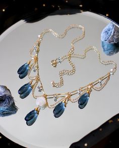 "Welcome to visit my Jewelry store: https://www.etsy.com/shop/Jeansdreamjewelry Custom order accepted now. Feel free to ask me to see if it is possible. I would love to meet your requirements. Made to order. Every item will come in a jewelry box for safety during travel and gift giving. This necklace is handmade with all natural high quality and well selected gemstones. They are lightweight and comfortable to wear. All materials used are nickel free, friendly to sensitive skin. 🌷MEASUREMENTS Ch Light Blue And Gold Jewelry, Blue And Gold Jewelry, Unique Romantic Gifts, Shell Charm Necklace, Ethereal Jewelry, Whimsical Necklace, Whimsical Jewelry, Pearl Rose, Magical Jewelry