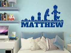 a bedroom with a wall decal that says, i love math