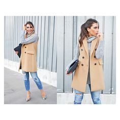 0 Sleeveless Jacket Outfit, Waistcoat Outfit, Camel Coat Outfit, Waistcoat Fashion, Chaleco Casual, Duster Vest, Fall Attire