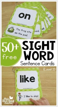 sight word cards with the words like i like to skip on them, and an image of