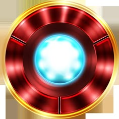 an image of a shiny red and gold object with blue light coming from the center