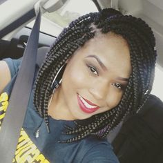 Box braids bob                                                                                                                                                      Más Bob Plaits, Plaits Box Braids, Braids Bob Style, Bob Box Braids, Braids Short, Cabello Afro Natural