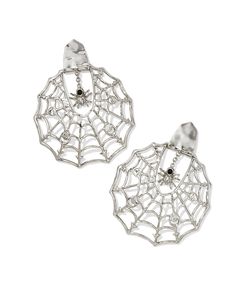 We’re haunted by just how frighteningly chic the Spiderweb Silver Statement Earrings in Black Crystal are. We reimagined our much-loved Diane Earrings with a spooky spiderweb design, adding crystal accents and a dainty spider for extra fright factor. Metal Rhodium Over Brass Material Black Crystal Closure Ear Post Size 2.4"L X 1.99"WDue to the one-of-a-kind nature of the medium, exact colors and patterns may vary slightly from the image shown. | Kendra Scott Spiderweb Silver Statement Earrings i Spiderweb Design, Dainty Jewelry Necklace, Engagement Rings Sale, Silver Statement Earrings, Bar Jewelry, Gold Statement Earrings, Zodiac Jewelry, Demi Fine Jewelry, Initial Jewelry