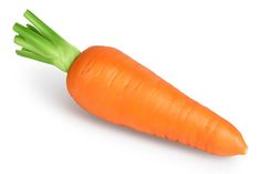 an orange carrot with green stems on a white background