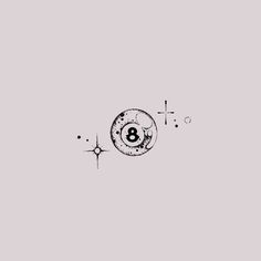 a black and white drawing of an eight - ball on a gray background with stars