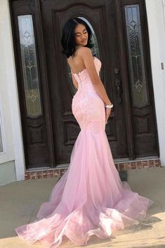 Prom Season Tulle Mermaid Dress, Tulle Mermaid Dress For Prom, Pink Tulle Mermaid Dress For Wedding, Prom Tulle Mermaid Dress, Pink Tulle Mermaid Wedding Dress, Pink Sleeveless Mermaid Dress For Prom, Fitted Lace Patchwork Gown For Prom, Tulle Mermaid Prom Dress, Pink Strapless Mermaid Dress For Wedding