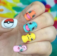 Pokemon Nail Art, Pikachu Nails, Line Nail Art, Cartoon Nails, Anime Nails, Lines On Nails, Nail Art Set, Nail Art Disney, Nails For Kids