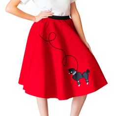 PRICES MAY VARY. Handmade - Our full circle poodle skirts are handmade by seamstresses in the USA. The leash, waistband, and poodle are all sewn on for long wearing and durability. When purchasing from Hip Hop 50’s Shop you are supporting a small business. Details - Poodle skirt is made from 100% acrylic felt for an authentic ‘50’s look. Embroidered poodle applique and rick rack leash are sewn on the skirt and a black stretchy elastic waistband for added comfort and flexibility. Hand wash and li Chicken Skirt, 1950s Halloween Costume, Poodle Applique, Poodle Skirt Costume, Poodle Skirt Outfit, Poodle Skirts, Letterman Sweaters, Skirt Costume, Red Poodles