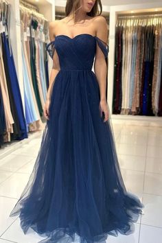 A line Sweetheart chiffon pleated long ball formal evening dress – JiMiss Dresses Dresses, Prom, Best Fabrics, Affordable Dresses, Tulle Prom Dress, Prom Dress, Off The Shoulder, Dark Blue, A Line