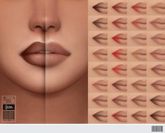 a woman's lips are shown with different shapes and colors on the bottom half of her face